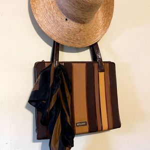 VINTAGE Moschino Flat tote bag / purse Leather Browns, EUC